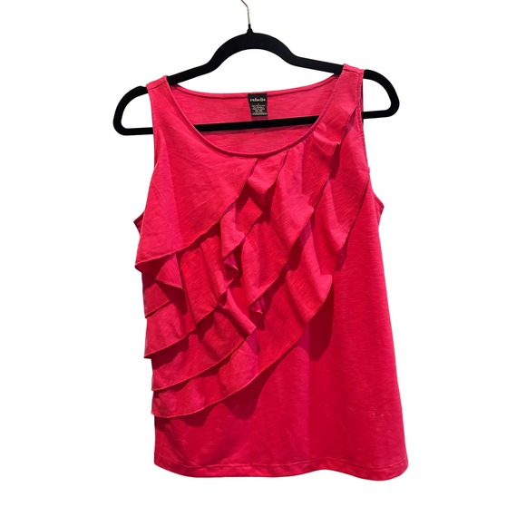 Rafaella Ruffle Tank Top Sleeveless Hot‎ Pink Casual Blouse Size S - Picture 1 of 4